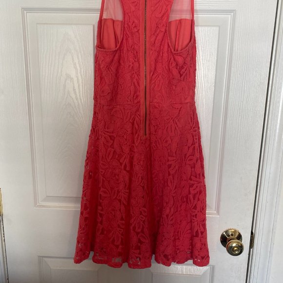 Coral Lace Dress with Mesh Neck Line - Picture 7 of 7